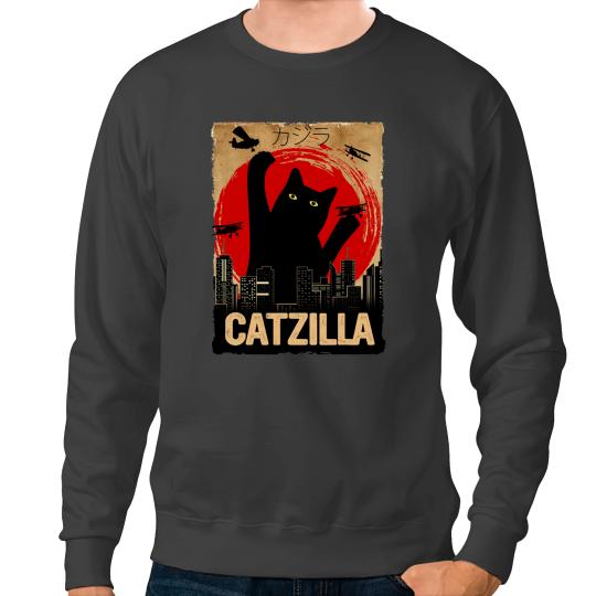 black cats Paws vintages Catzilla black cats Kitten Cat Lovers Japan Sweatshirts