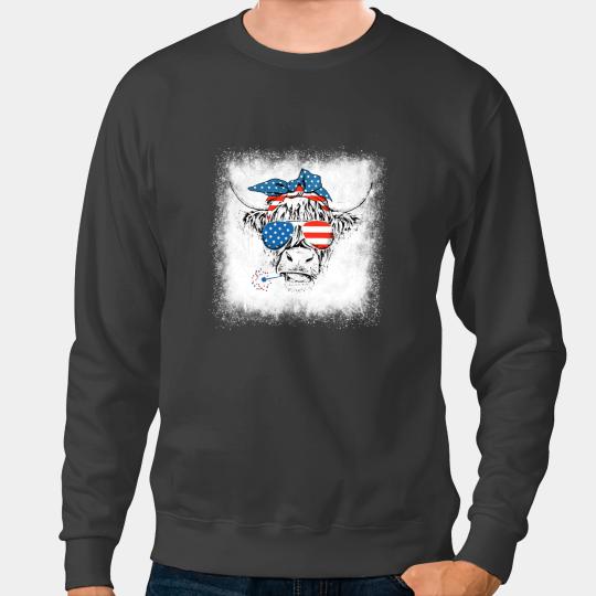 Cattle Cow Bleached Highland Cow American Flag Patriotic 4th Of July Sweatshirts