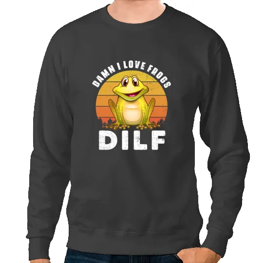Frog Gift DILF Damn I Love Frogs Funny Retro Frog Amphibian Humor Cool Sweatshirts
