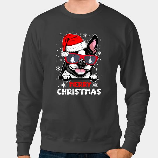 Dog Boston Terrier Christmas Pajama Dog Sunglasses xmass Tree 8 Sweatshirts