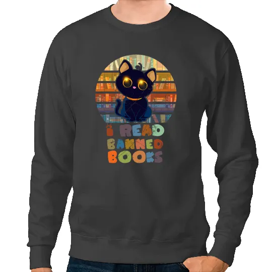 black cats Paws Reading Book vintages I Read Banned Books Tee Cat Bookworm Retro Women Sweatshirts