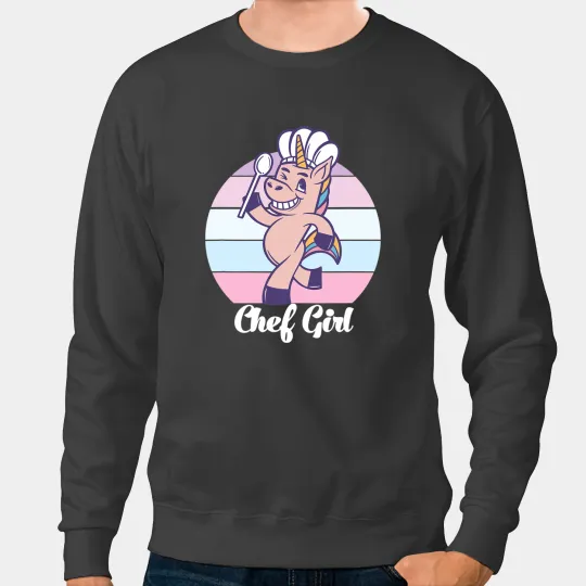 Unicorns Cute Chef Girl Unicorns Cooking Foodie Women Chef Cook Sweatshirts