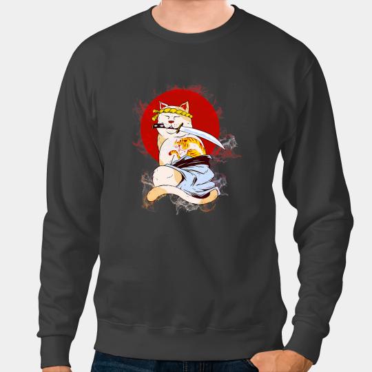 Cat Paws Water Splash Art Japanese Samurai Cat Sweatshirts