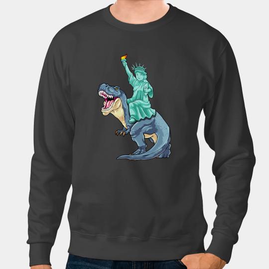 Dinosaur Dino Dino Statue of Liberty Riding Dinosaur Patriotic TRex 4th Of July Sweatshirts