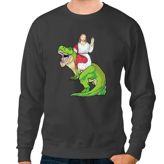 Dinosaur Dino Christian Jesus Riding Dinosaur T Rex Jesus Christ Cute Christian 1 Christ Sweatshirts