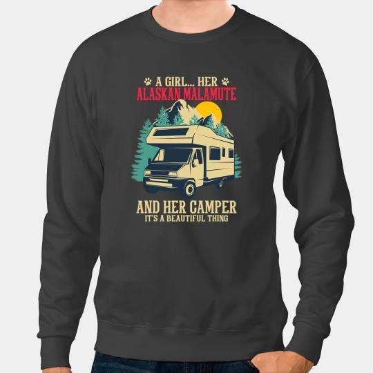 Camping Camp A Girl Her Alaskan Malamute and Her Camper Dog Lovers 3 Camper Sweatshirts