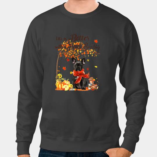 Frenchie Dog Maple Tree Thanksgiving Day Cute Dog Fall French Bulldog Sweatshirts