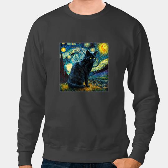 black cats Paws Starry Night black cats Van Gogh black cats Cat Mom Cat Dad Sweatshirts