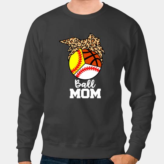 Baseball Gift Softball Ball Mom Funny Baseball Softball Basketball Leopard Mom Sweatshirts