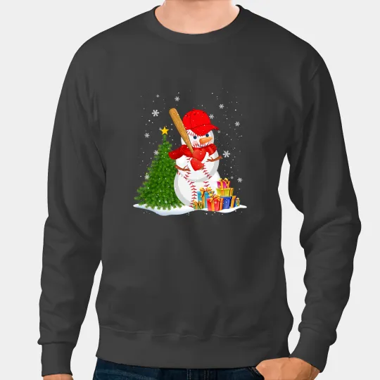 Baseball Gift xmass Baseball Snowman Balls Snow Christmas in July 3 Sweatshirts