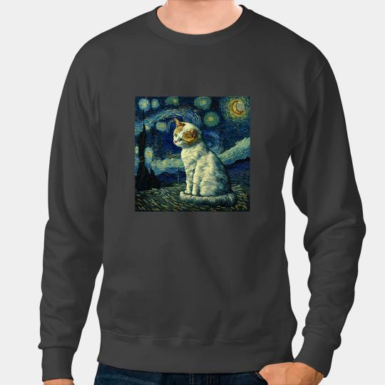 Cat Paws Cool Starry Night Cat Moon Retro Van Gogh Cat Cat Mom Art1 Sweatshirts