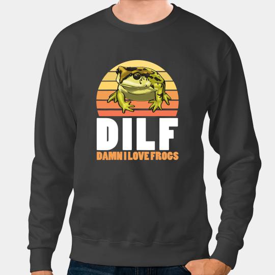Frog Gift Dilf Damn I Love Frogs American Flag Funny Women Frog Love Sweatshirts