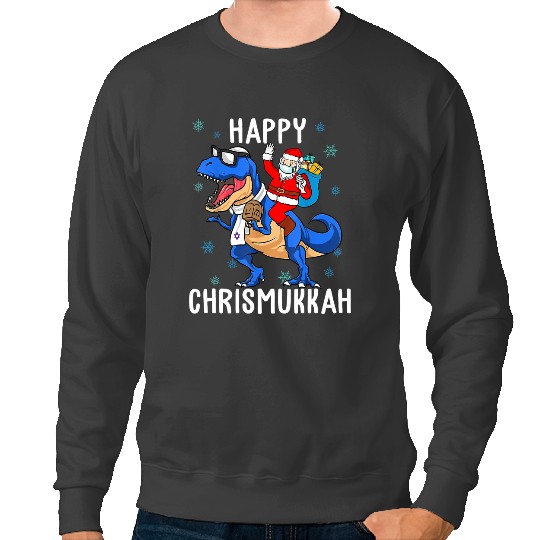 Dinosaur Dino Happy Chrismukkah Dinosaur And Santa Christmas Sweatshirts