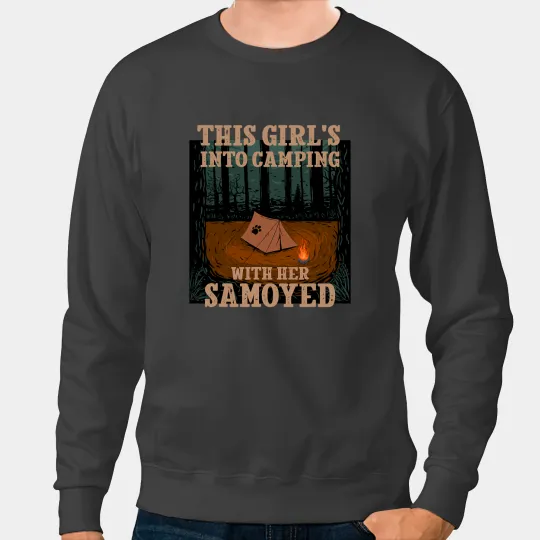 Camping Camp Girls Into Camping with Her Samoyed Dog Lover Bjelkier 3 Camper Sweatshirts