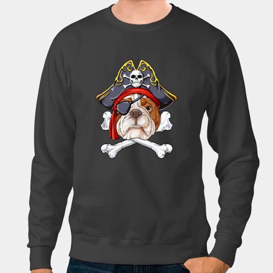 Dog English Bulldog Pirate T Jolly Roger Crossbones Skull Sweatshirts