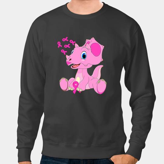 Dinosaur Dino Breast Cancer Triceratops Dinosaur Ribbon Boy Sweatshirts