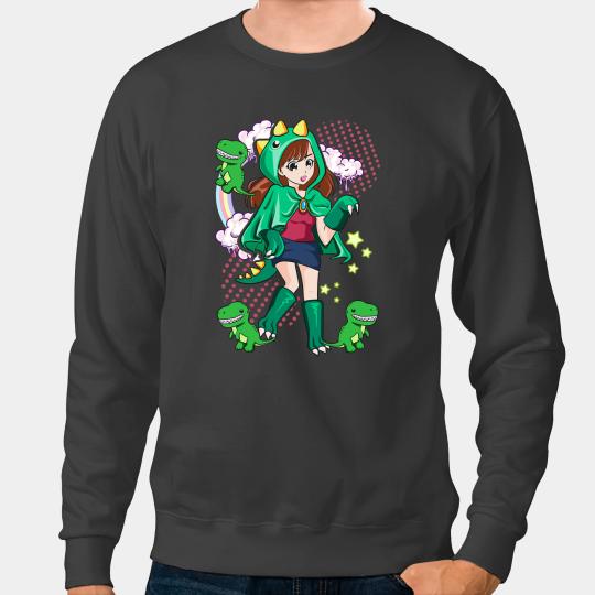 Dinosaur Dino Cute Chibi style Kawai Anime Girl wearing a Dinosaur costume Sweatshirts