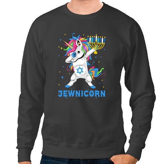 Unicorns Funny Jewnicorn Hanukkah Menorah Unicorns Tees For Women Men Sweatshirts