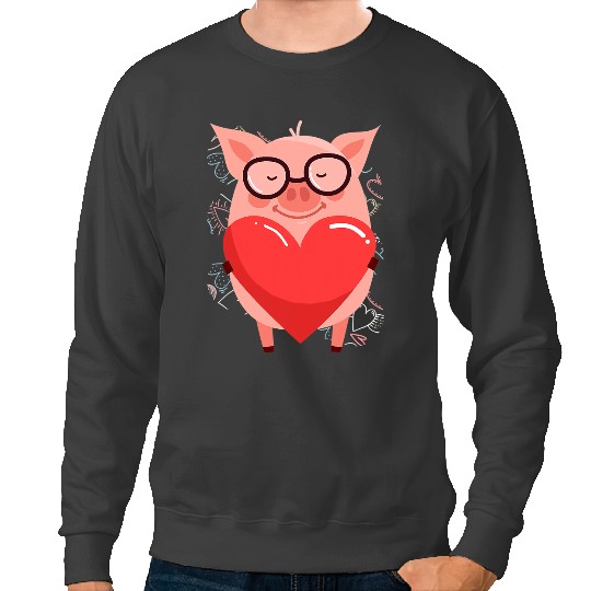 Pig Valentines Day Cute Pink Pig With Hearts Piggy Sweatshirts