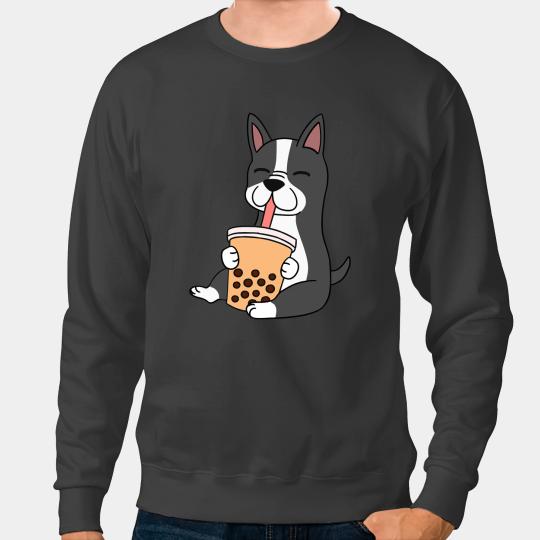 Dog Boston Terrier Drinking Bubble Tea Funny Dog Gift Sweatshirts