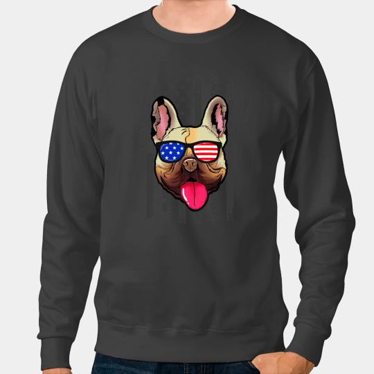 Frenchie Dog 4th of July American Flag Sunglasses French Bulldog Sweatshirts