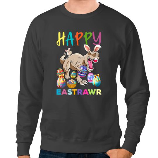 Dinosaur Dino Happy Eastrawr Easter Bunny Egg Hunt Kids Cute Trex Dinosaur Sweatshirts