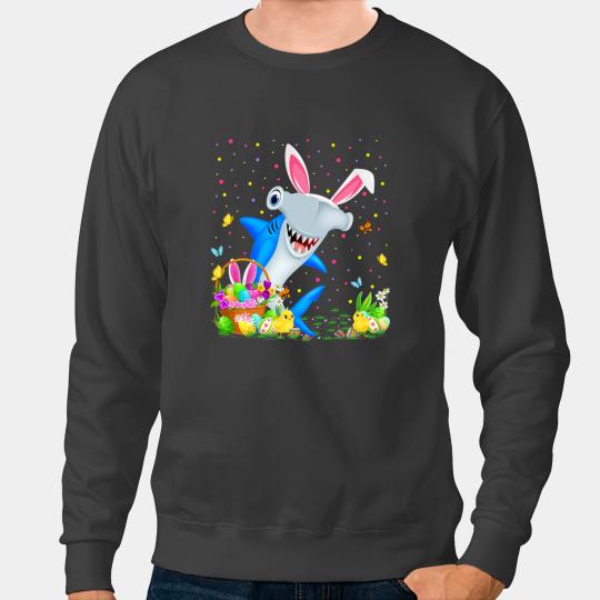 Ocean Shark Fish Easter Egg Hunting Hammerhead Shark Easter Sunday Sweatshirts