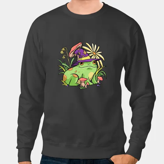 Frog Gift Cottagecore Aesthetic Mushroom Wizard Hat Frog Toad Sweatshirts