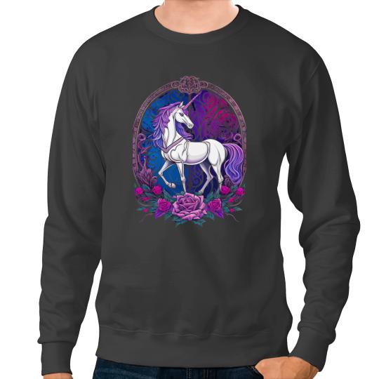 Unicorns Fantasy Beautiful Art Nouveau Stained Glass Magic Sweatshirts
