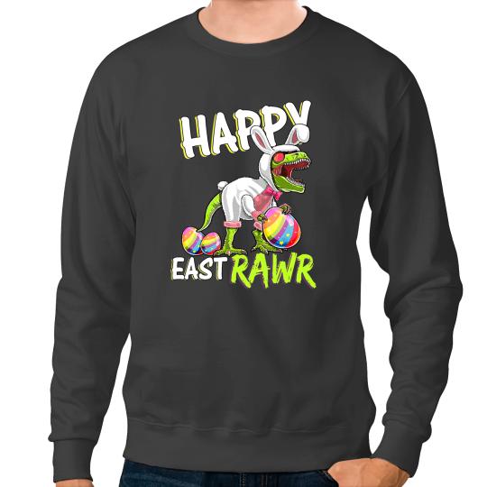 Dinosaur Dino easter trex dinosaur cute bunny egg hunt happy eastrawr Sweatshirts