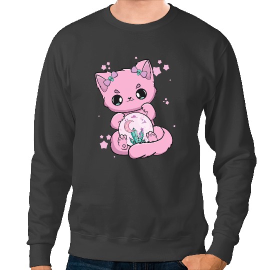 Cat Paws Pastel Goth Cat With Glass Ball Yami Kawaii Sweatshirts