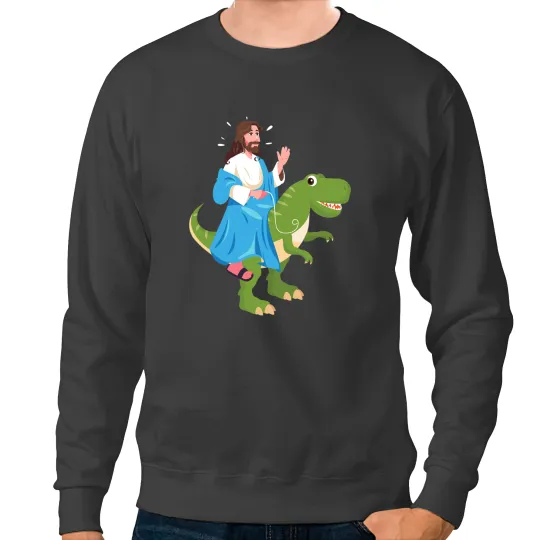Dinosaur Dino Christian Funny Jesus Riding Dinosaur t Christian Dino Lover Sweatshirts