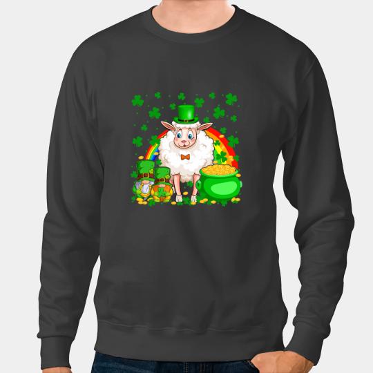 Sheep Lamb Two Gnomes And Sheep Wearing Patricks Day Hat Shamrocks Ewe Sheeps Sweatshirts