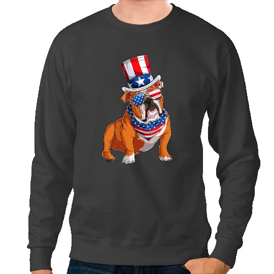 Merica Bulldog Dog 4th of July American Flag Sweatshirts