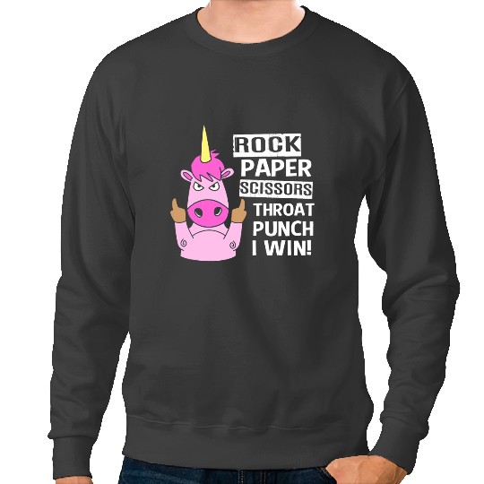 Unicorns Funny Unicorns Rock Paper Scissors Throat Punch I Win Sweatshirts