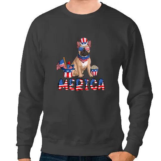 Frenchie Dog Merica French Bulldog 4th of July American USA Flag Dog French Bulldog Sweatshirts