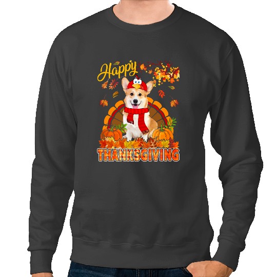 Welsh Corgi Happy Thanksgiving Corgi Wearing Turkey Costume Fall Leaves Corgis Sweatshirts