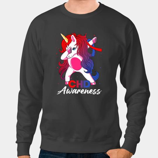 Unicorns Dabbings Unicorns With Red Blue Ribbon CHD Awareness Month Sweatshirts