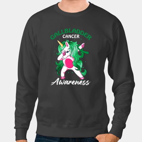 Unicorns Dab Kelly Green Ribbon Gallbladder Cancer Awareness Sweatshirts