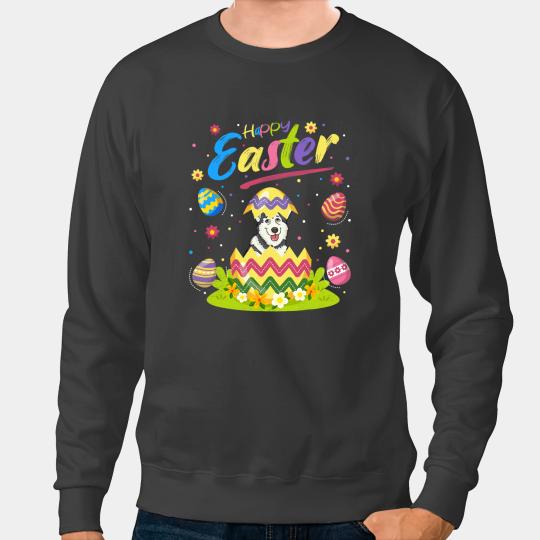 Dog Alaskan Malamute Funny Easter Egg Lover Alaskan Malamute Dog Happy Easter Sweatshirts