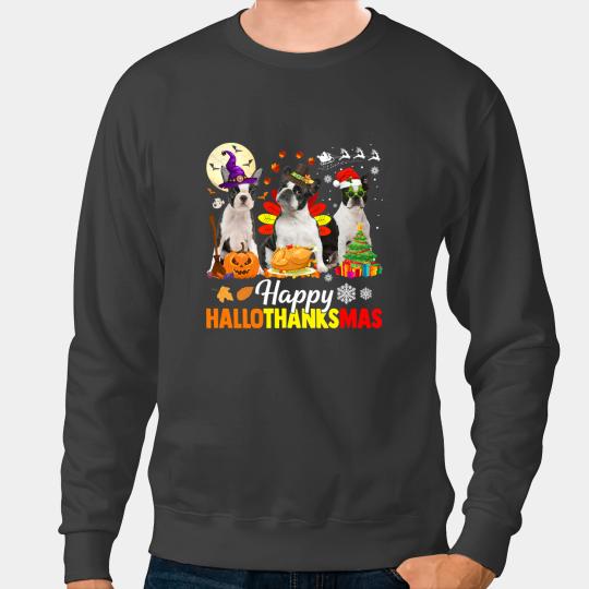 Dog Boston Terrier Lover Hallothanksmas Dog Dad Dog Mom Sweatshirts