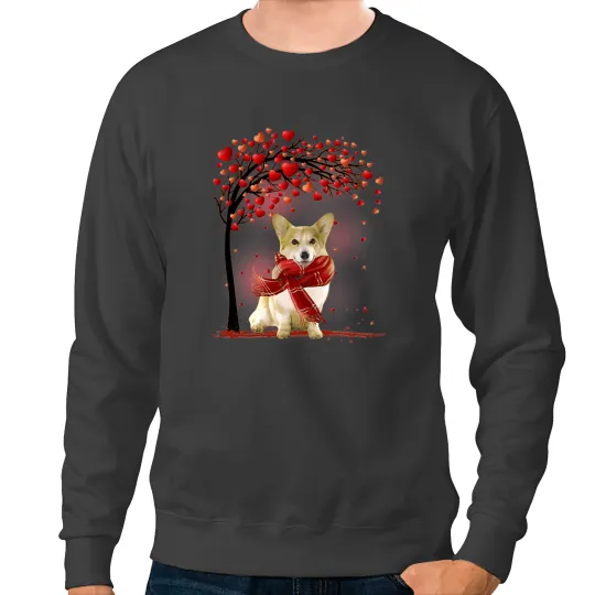 Welsh Corgi Cute Corgi Couple Valentine Love Tree Dogs Hearts Corgis Sweatshirts
