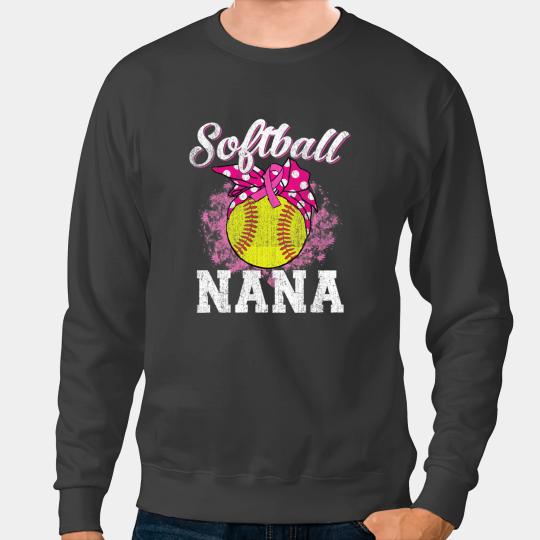 Softball Gift Nana Breast Cancer Awareness Pink Ribbon Bleached Sweatshirts