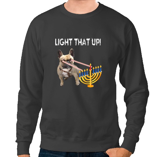 Frenchie Dog Hanukkah Menorah Jewish Holiday French Bulldog Dog 280 French Bulldog Sweatshirts