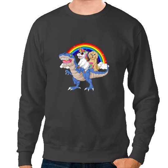 Dinosaur Dino Unicorns goldendoodle and Unicorns riding dinosaur t rex girls 2Ponies Sweatshirts