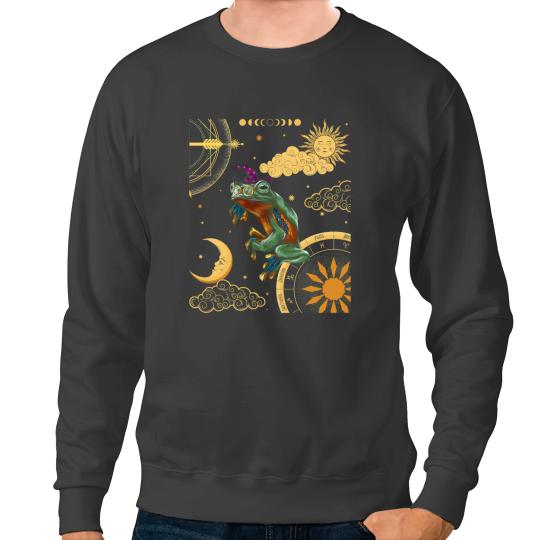 Frog Gift Wizard Moon Dark Academia Aesthetic Cottagecore Sweatshirts