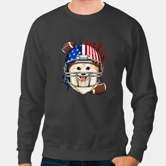 Football Gift Player Pomeranian Dog Face Patriotic Puppy Sweatshirts