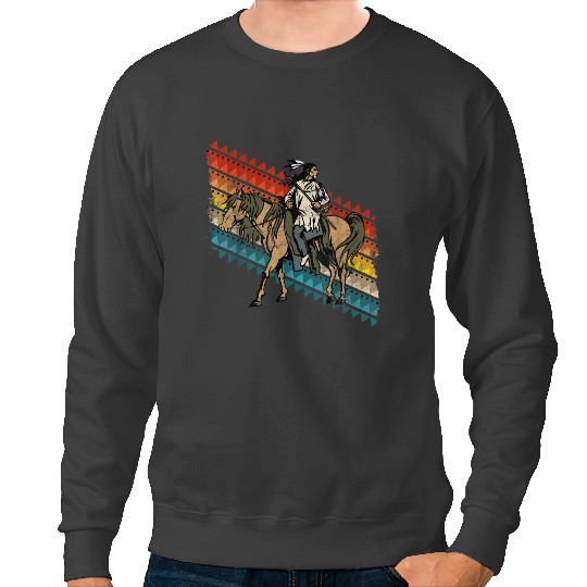 Funny Horse Native American Indian Warrior on Horse Sweatshirts
