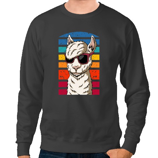 Lama Llama Rainbow Alpaca Llama Fun with sunglasses for women and men Sweatshirts