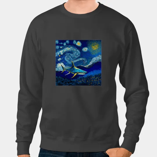 Ocean Shark Surrealism Starry Night Caribbean Reef Shark 1 Sweatshirts